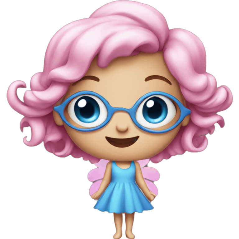 Pink fairy with four eyes wearing a blue dress emoji