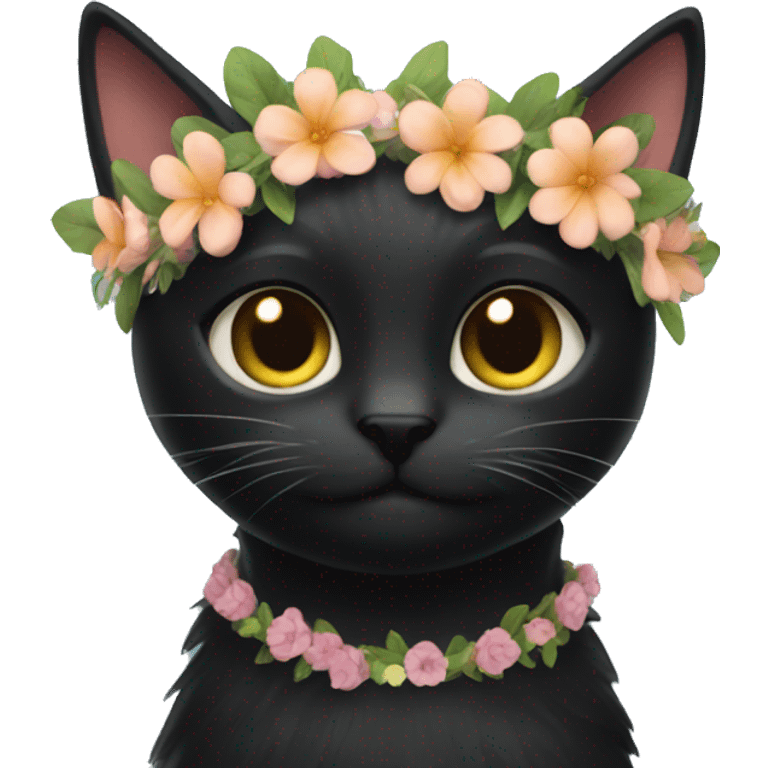 black cat with flower crown emoji