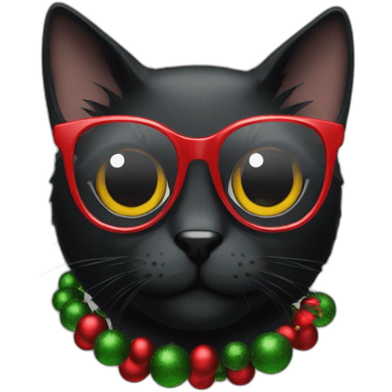 black cat with christmas glasses emoji