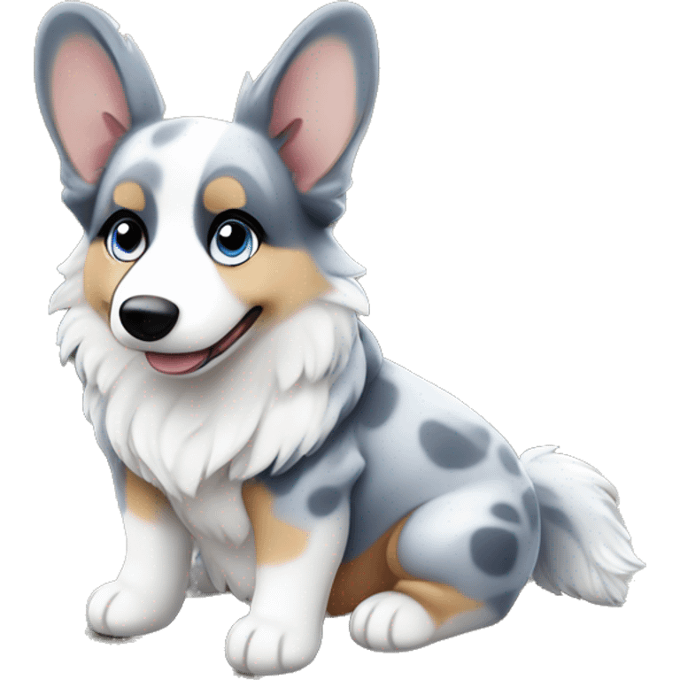 Blue Merle corgi with blue eyes no tail sitting emoji