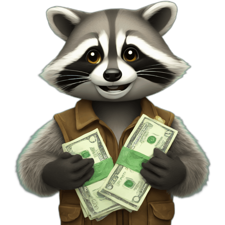 A raccoon with money in his hands emoji