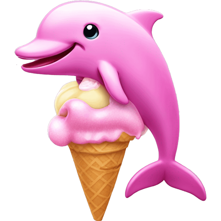 pink sparkly dolphin eating pink ice cream  emoji