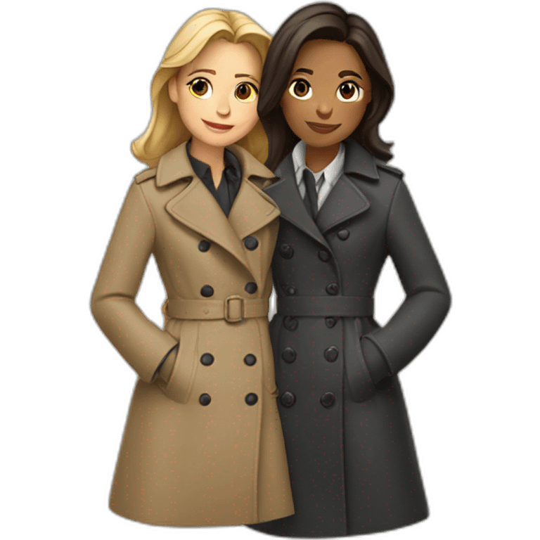 Two girls  shoulders riding in one trench coat emoji