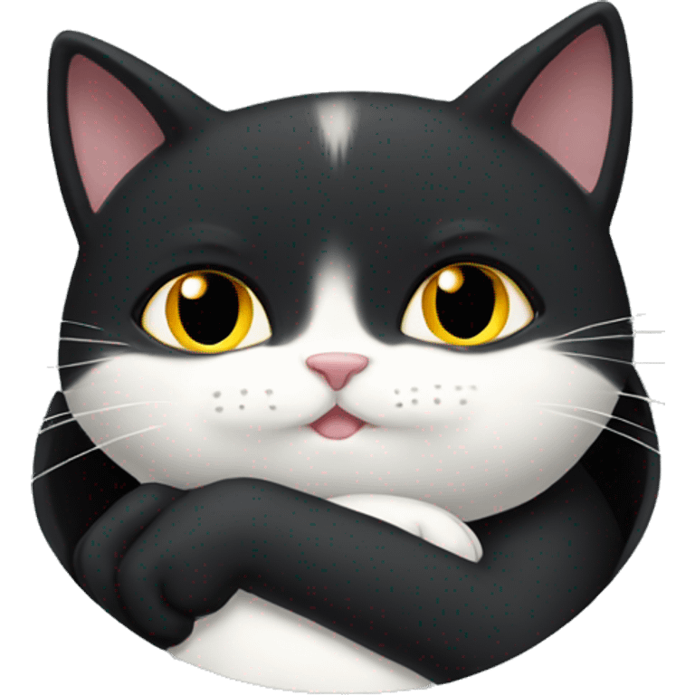 Black cat and white cat hug emoji