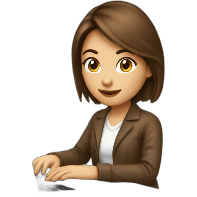 pretty programmer girl with brown hair working with MacBook emoji