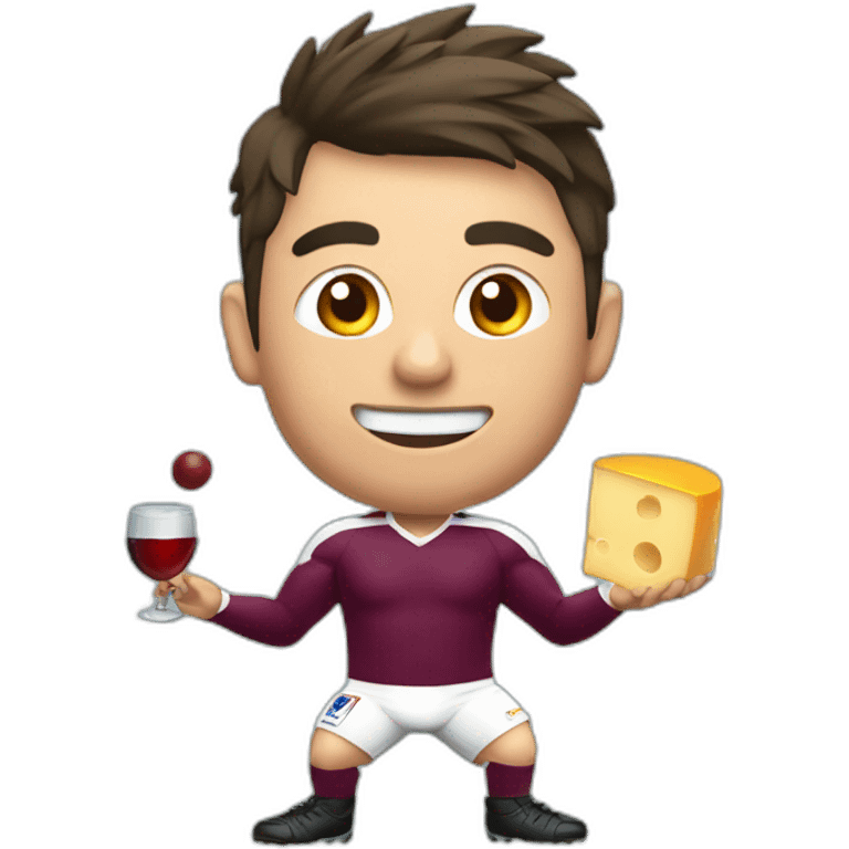 rugby player juggling cheese and wine emoji