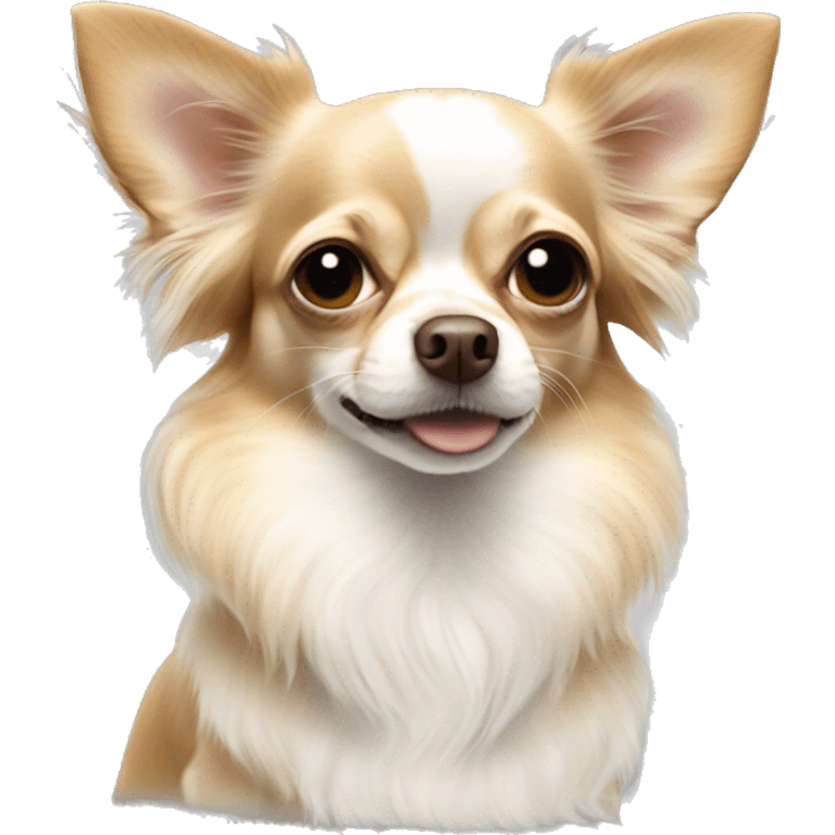 White and sable long haired apple head chihuahua  emoji