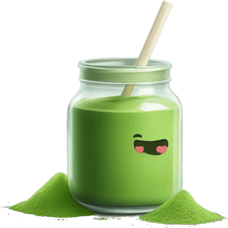 Matcha with straw in glass bottle with lid  emoji