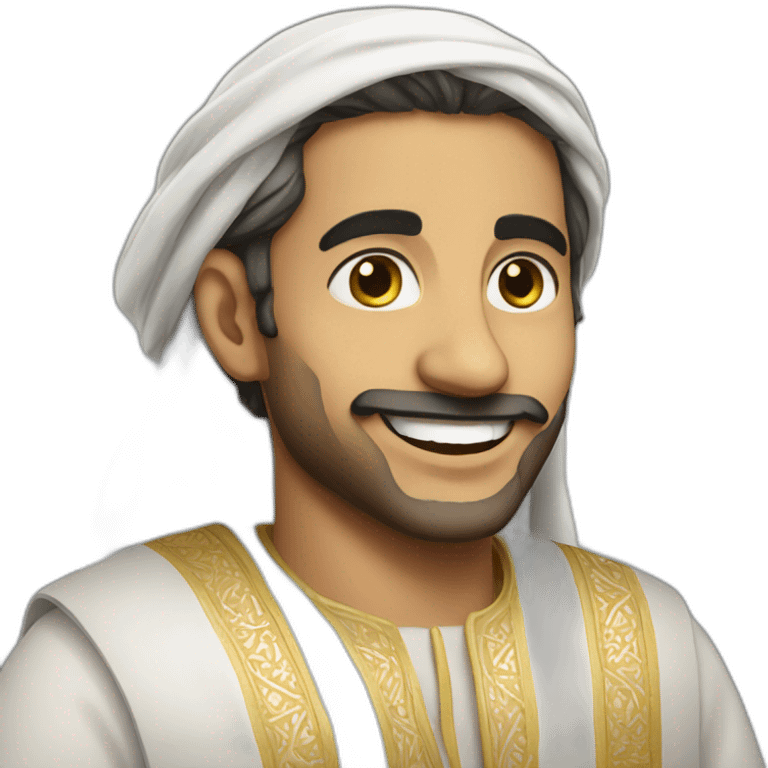 A man is wearing Arabic clothes and he is smiling  emoji