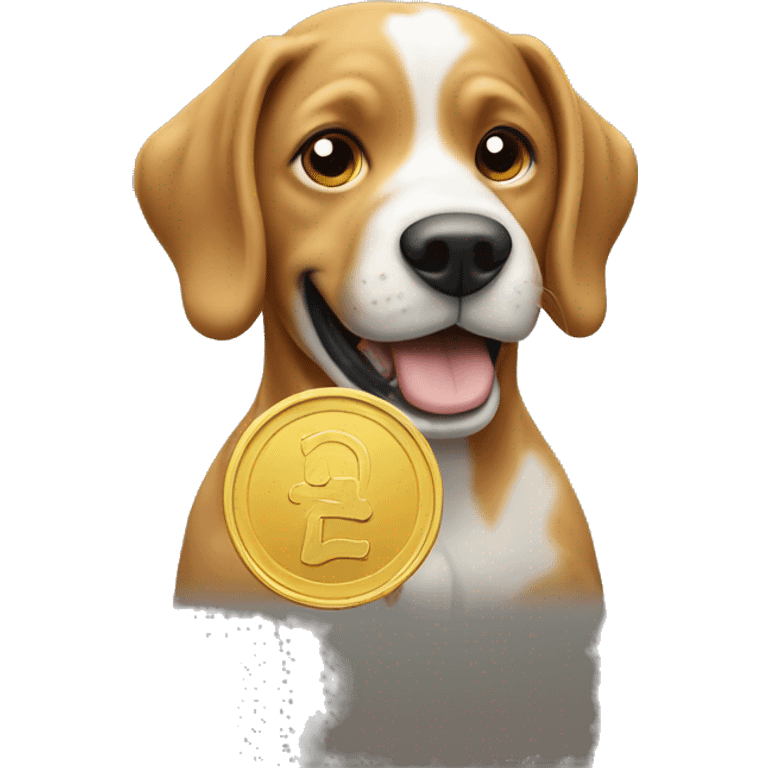 a dog holding solana coin emoji