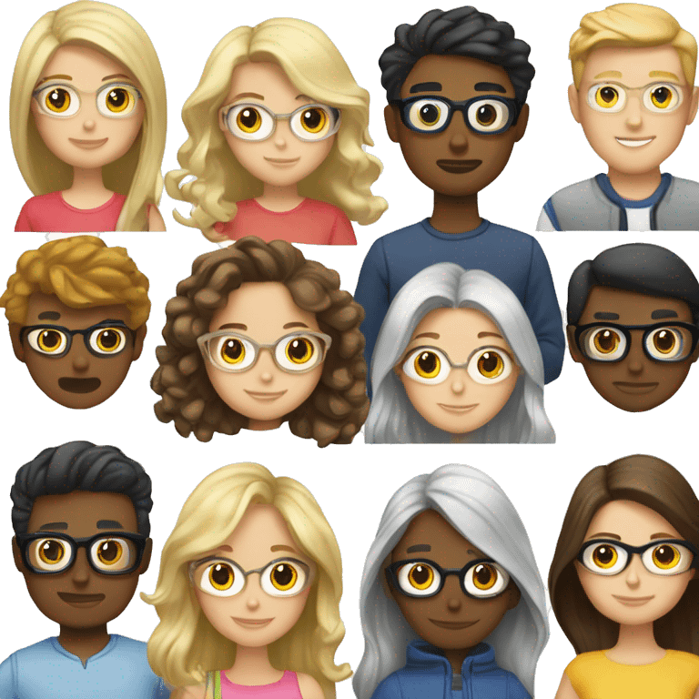 2 blonde girls, 2 blonde boys, 1 brunette glasses women and 1 brunette male emoji