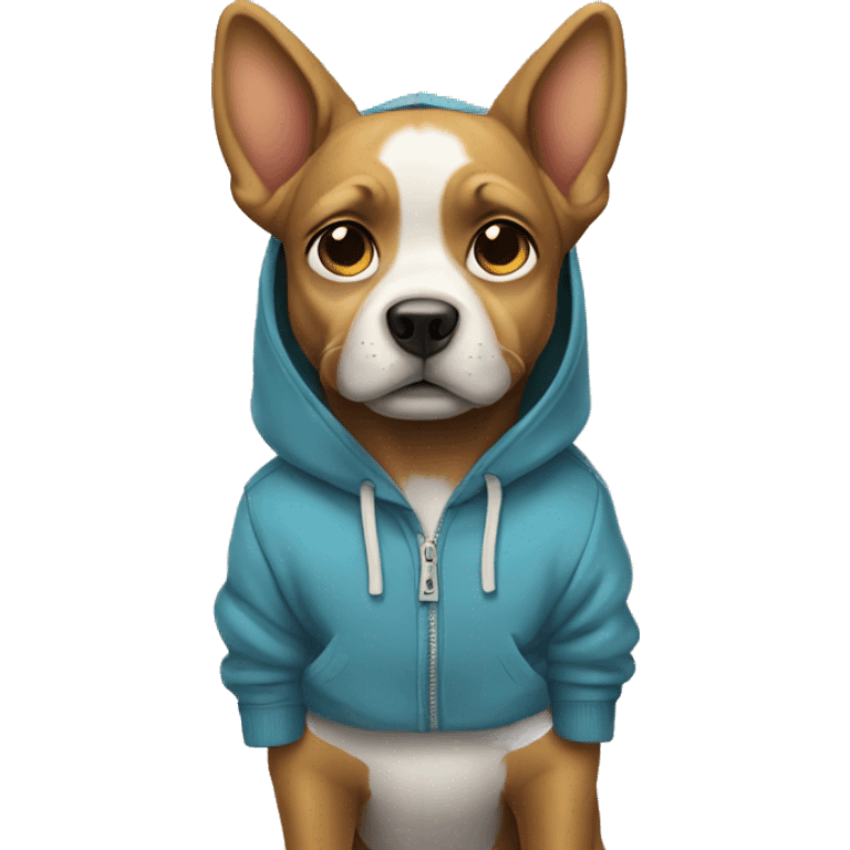 Smug dog wearing hoodie standing emoji