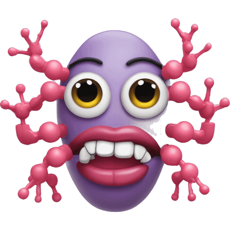 covid virus molecule that is a face with fake eyelashes, large lips and two arms that have hands that are showing off its nails emoji