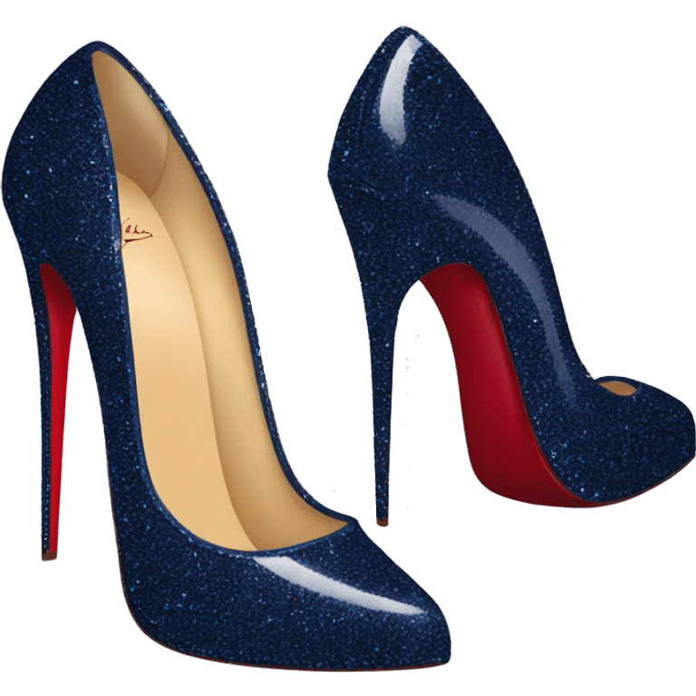 Realistic pair of navy glitter Louboutin high heel shoes. emoji