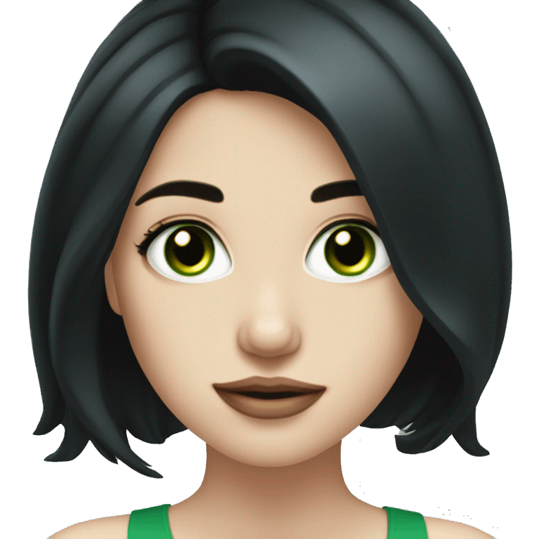 Beautiful pale woman with black hair and green eyes emoji