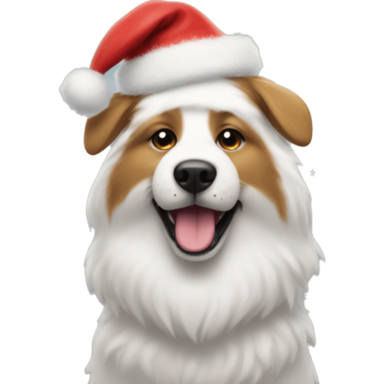 Fluffy dog wearing a Santa hat with lights emoji