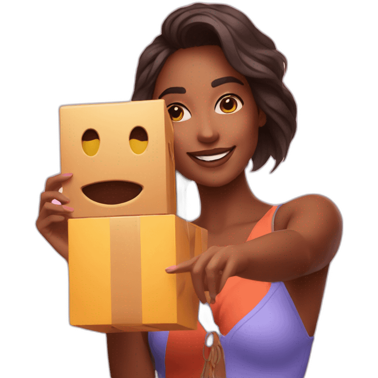 influencer taking a selfie with a bright box in her arms emoji