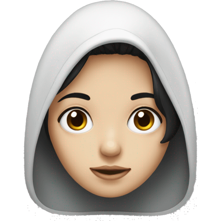 A girl with hooded eyes with medium black hair and white emoji