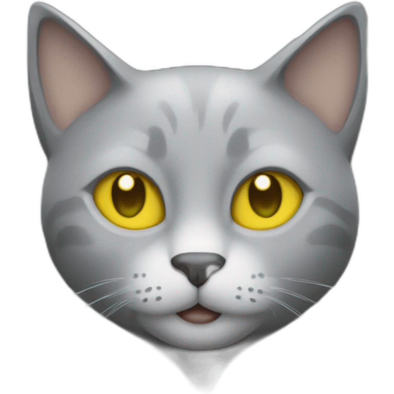 gray cat with yellow eyes and a green hood that smiles emoji