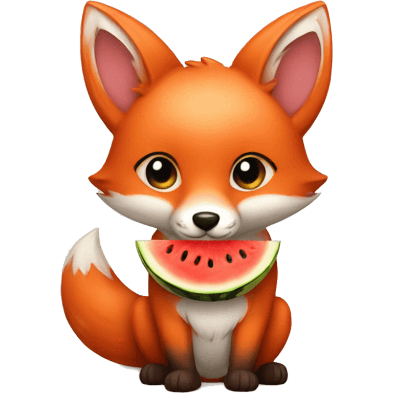 cute fox with watermelon emoji