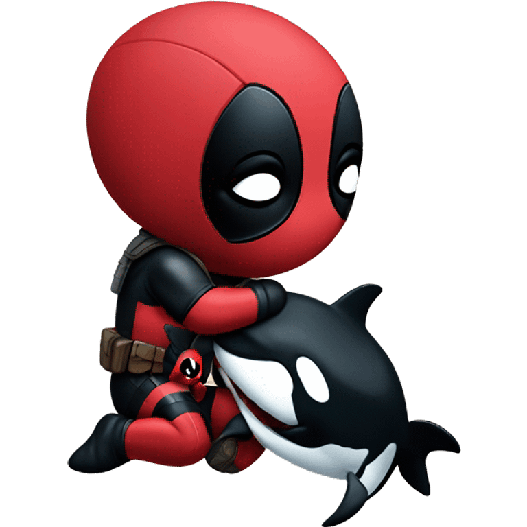 Deadpool holding a baby orca emoji