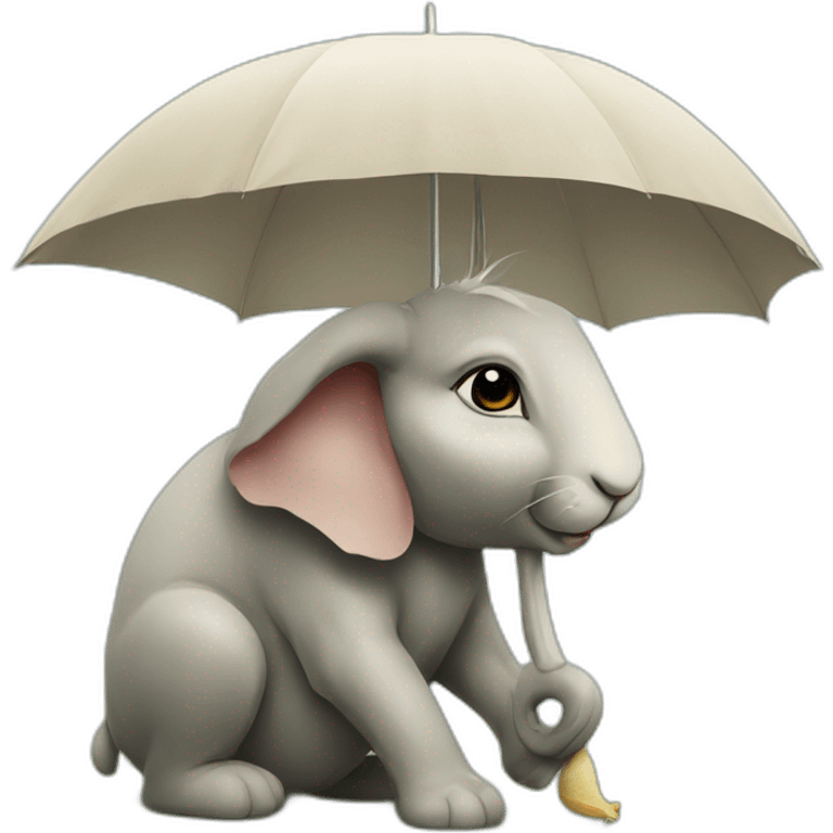 a hare sits on an elephant and holds an umbrella emoji