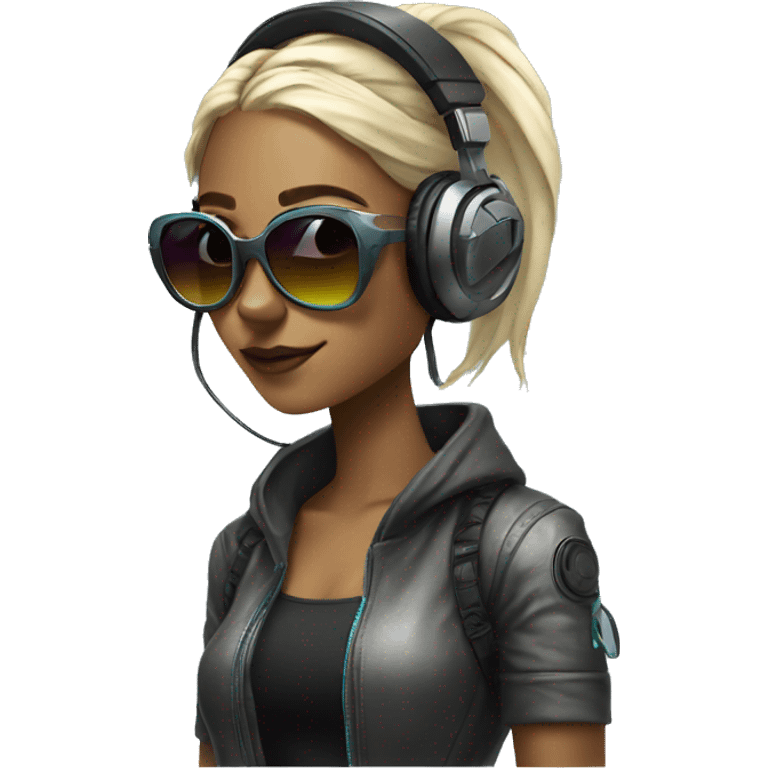 A beautiful cyberpunk girl wearing sunglass and headphones emoji