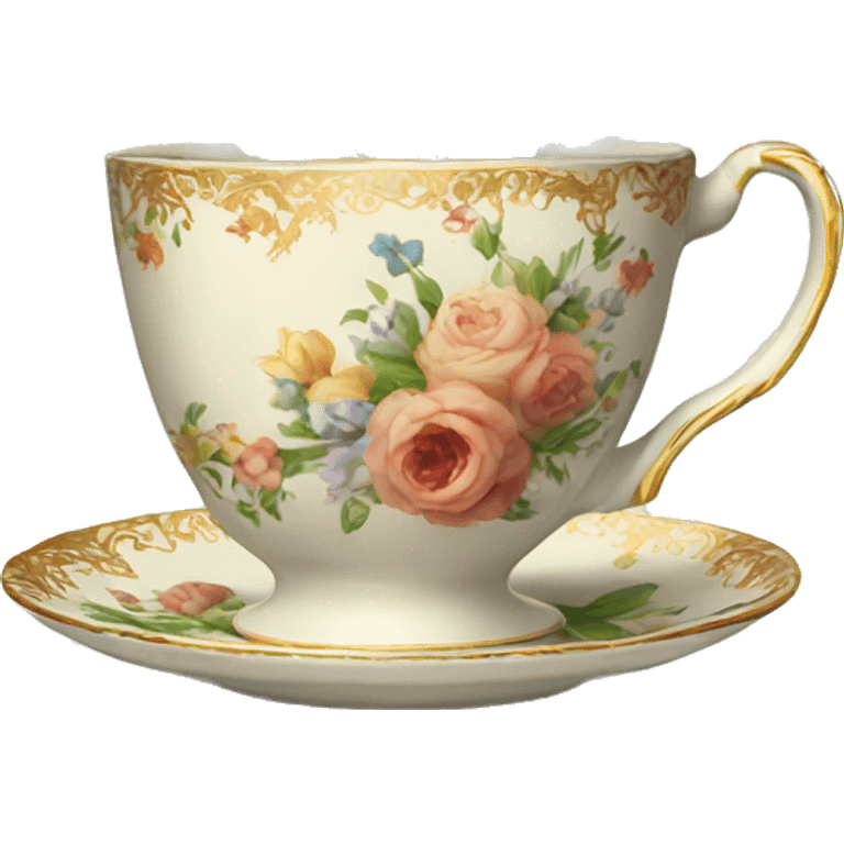 Tea in a vintage cup with flowers emoji