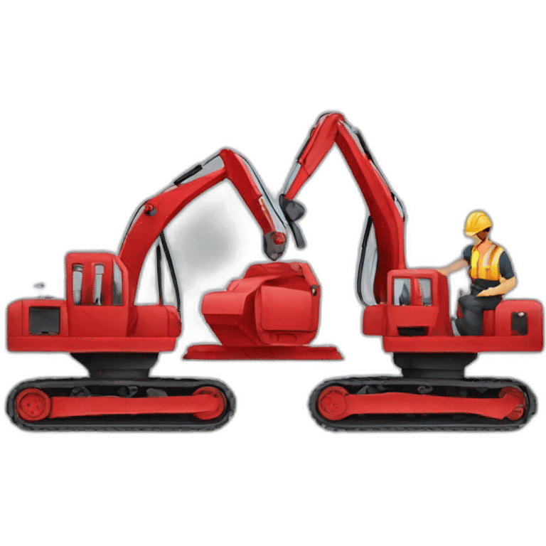 a team of two professionals, disassembling industrial machinery with red uniforms emoji