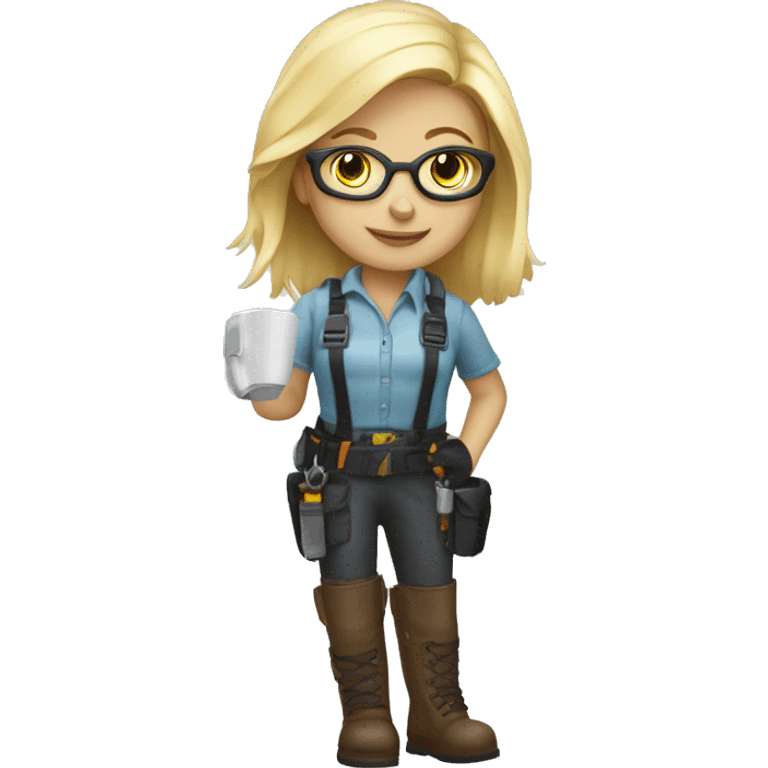 Blond girl with glasses drinking coffee wearing a harness and steel toe boots emoji