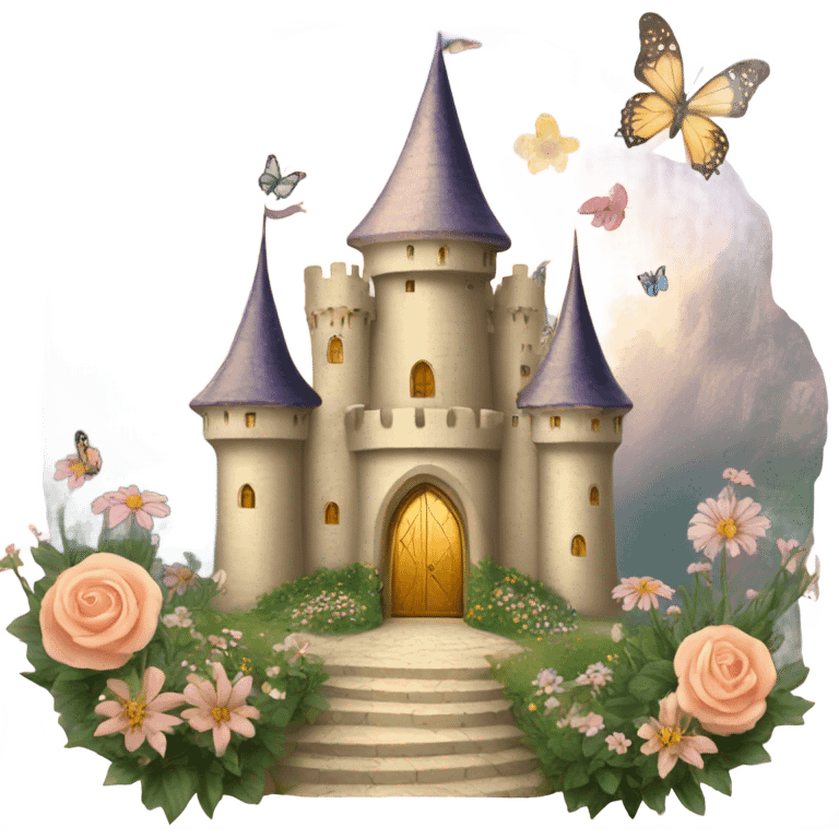 Fairy beige castle flowers butterflies magic emoji