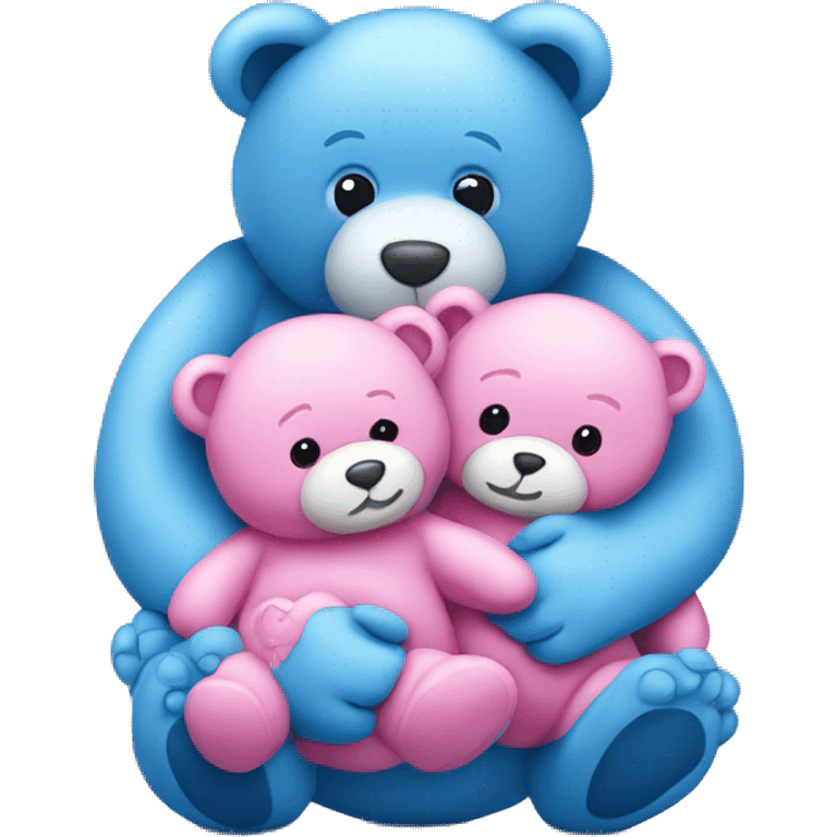 Two blue baby teddy bears held by a pink mommy teddy bear emoji