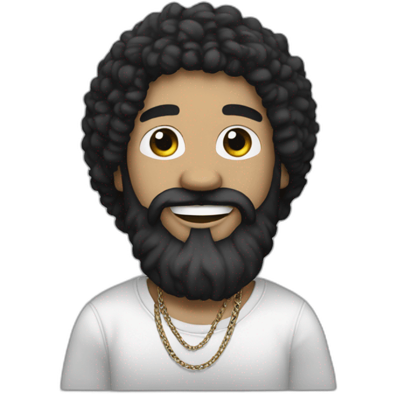 rapper-with hoop-white skin-black hair-beard-bichon dog-white-smile emoji