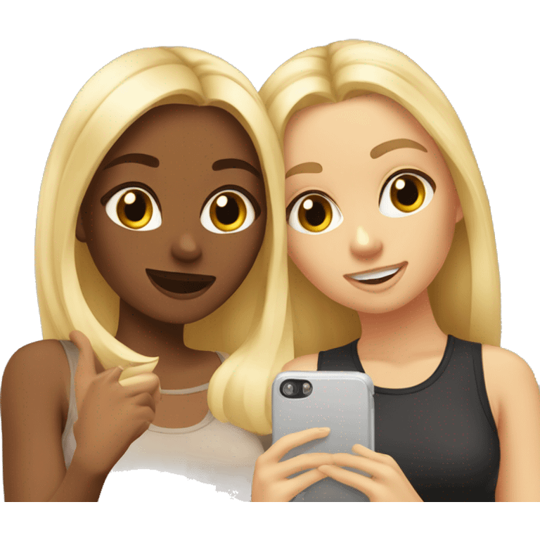 blonde et brown girls taking selfie indoors emoji