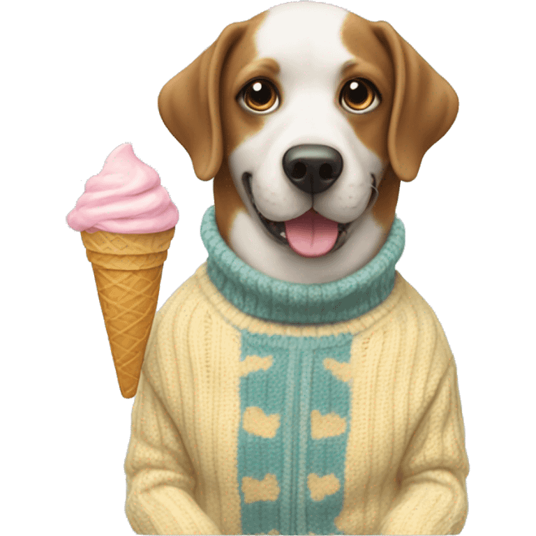 dog eating ice cream with a sweater on emoji