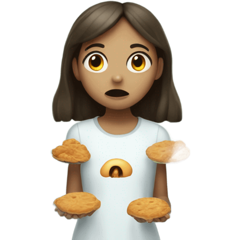 girl being haunted by the thought of food emoji