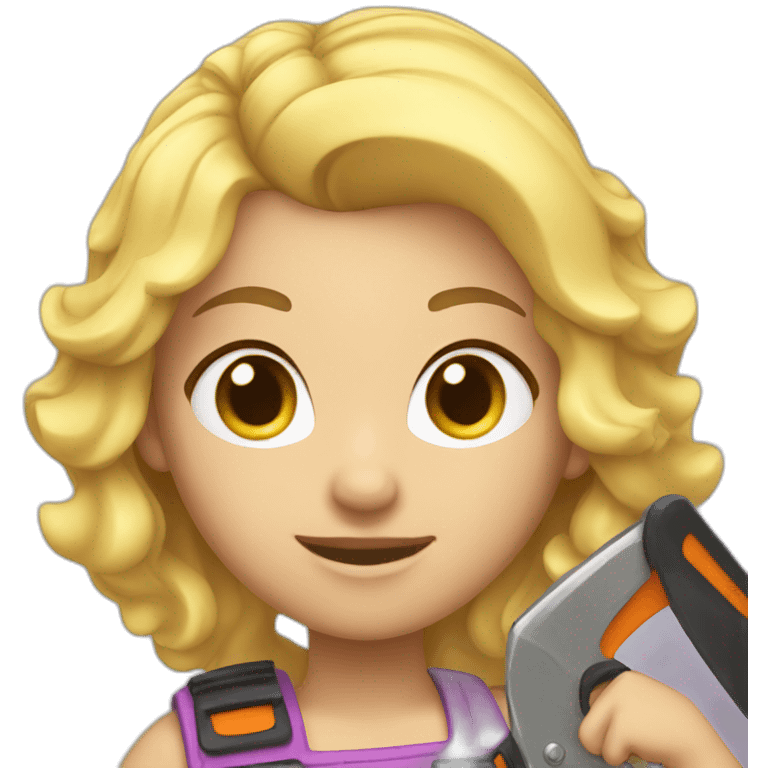 a cartoon girl with blonde hair holding a chainsaw emoji