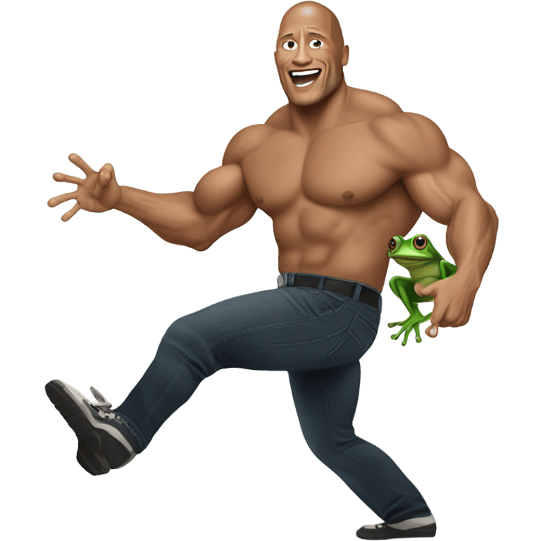 Dwayne Johnson kicking a frog emoji