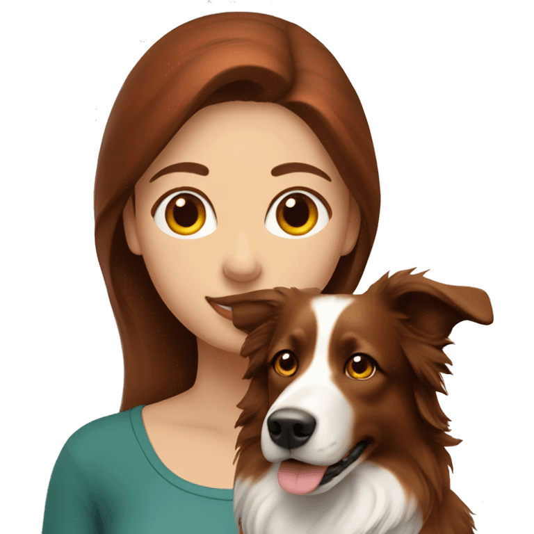 Woman with long brown hair  with her red tri border collie  emoji