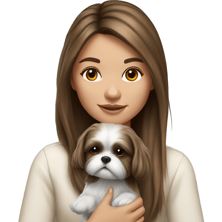 Realistic Brunette long hair light skin girl with shi tzu puppy emoji