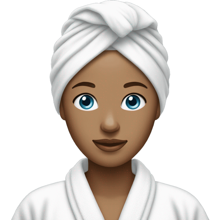 fair skin blue eyed woman wearing white towel on head wearing bathrobe  emoji