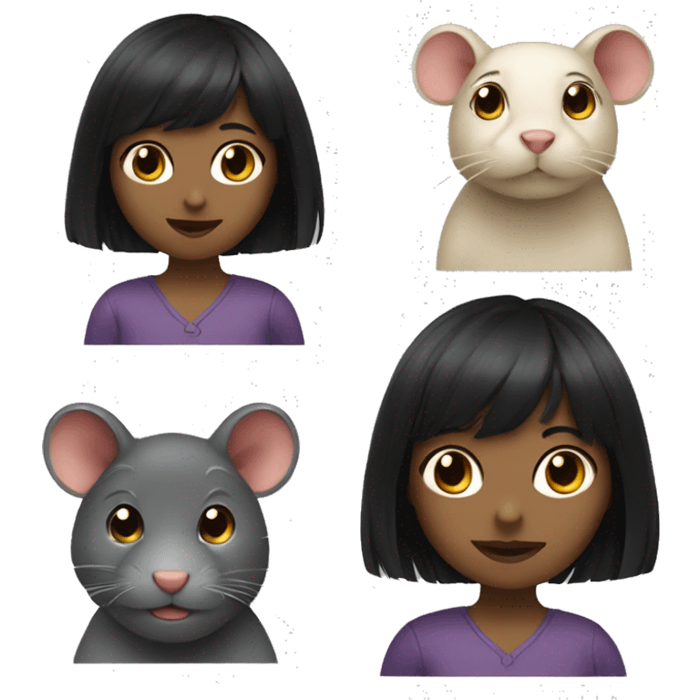 A dark-haired girl with bangs and a rat emoji