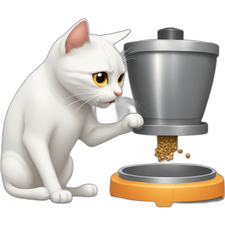 A cat fighting with a pet feeder machine emoji