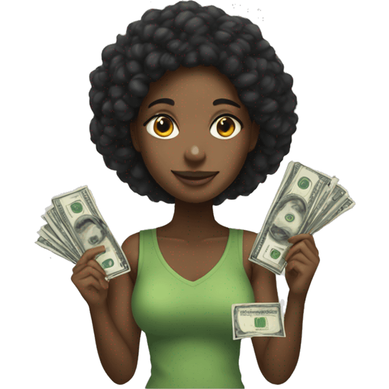 Black girl with money emoji