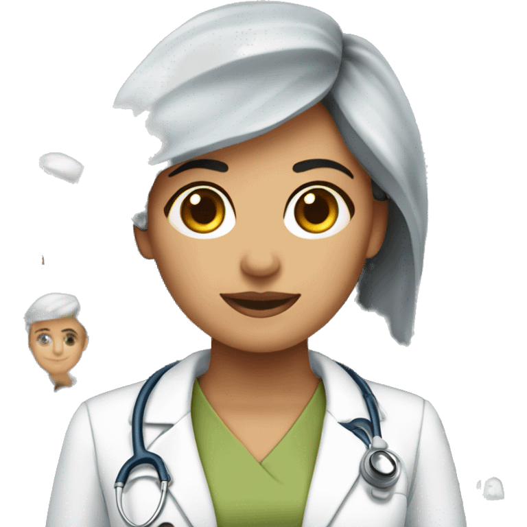 Doctora,morena,pelo rizo, nariz grande emoji