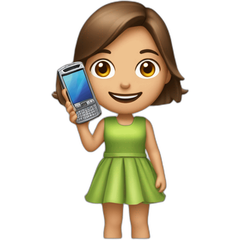 Girl holding Motorola Razr V3 mobile device with the iconic clamshell design emoji