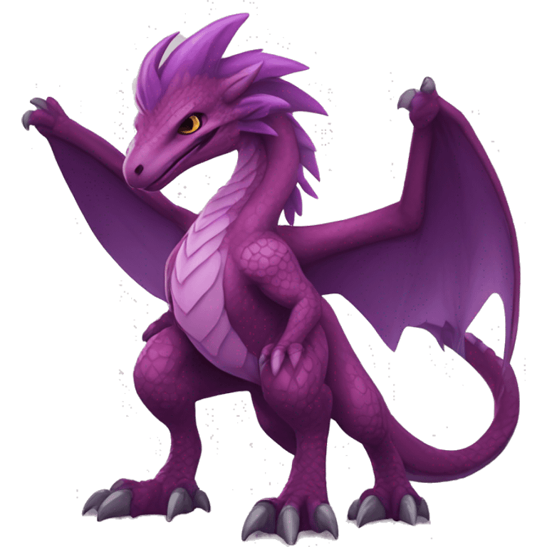 Mauve-maroon-red-violet-colored anthro-raptor-dragonkin-scalie-sona-Fakémon-hybrid with a mane on head and back full body emoji