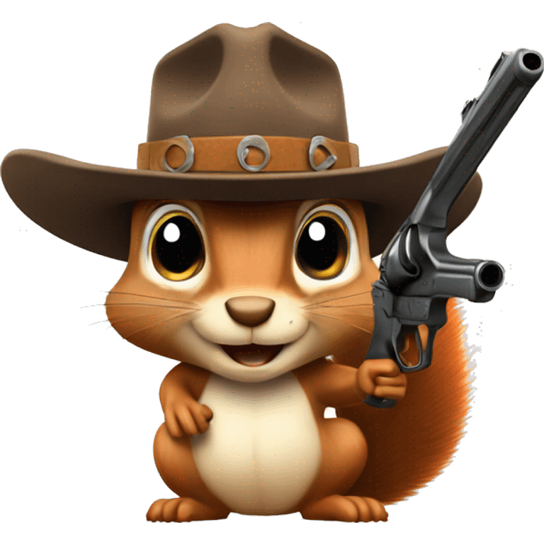 Squirrel in cowboy hat with gun emoji