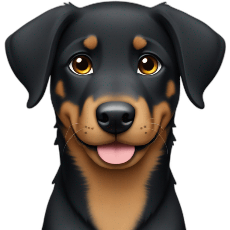 Medium Beauceron puppy with white chest and chin and brown paws and cheeks emoji