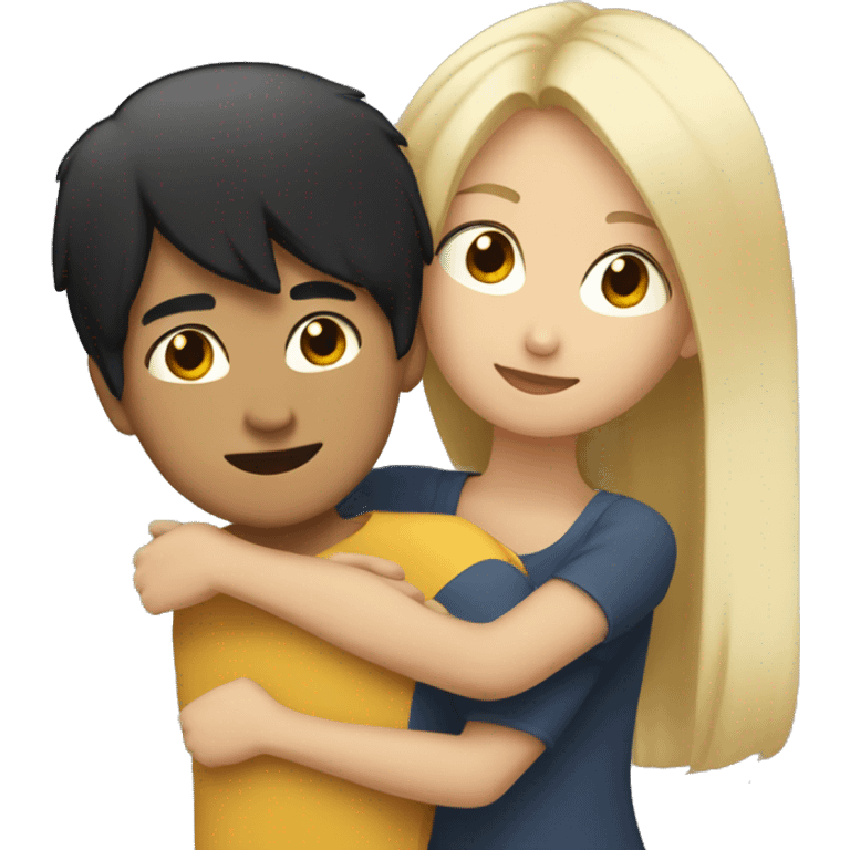 young asian man with black hair hugging blonde woman emoji